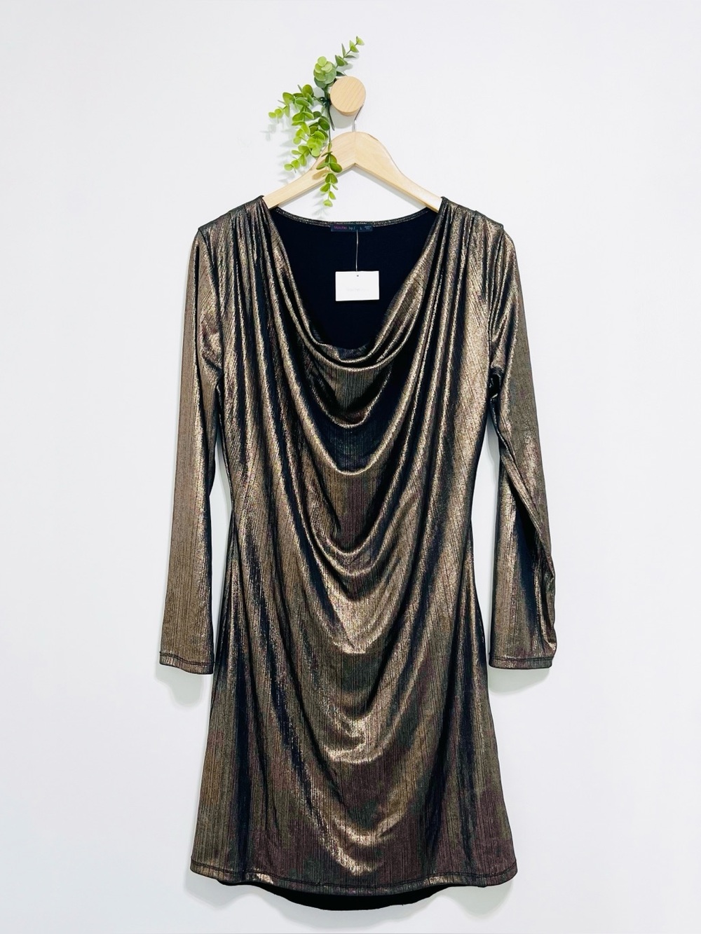 Fraiche By J Gold Mettalic Draped Mini Cocktail Party Dress